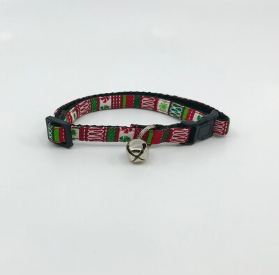 Holiday Cat Collar With Optional Flower Or Bow Tie Red And Green Christmas Candy Breakaway Collar Adjustable Sizes S Kitten, M, L - image2